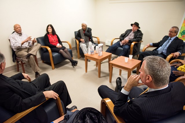 Mayor Bill de Blasio gives remarks at the Supportive Housing Visit with Housing Preservation Development Commissioner Vicki Been City Hall and HRA Commissioner Steve Banks at Bishop Sullivan Residence in Brooklyn, New York. Tuesday January 12, 2016. Photo: Demetrius Freeman/Mayoral Photography Office