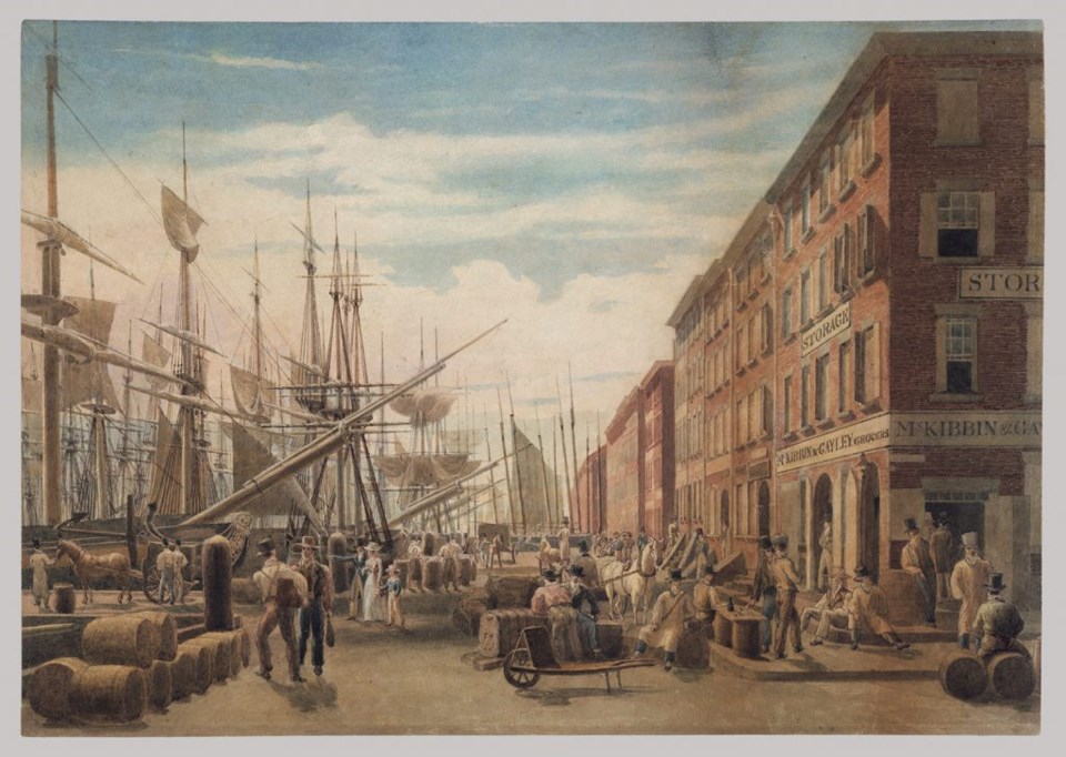 Working Title/Artist: View of South Street, from Maiden Lane, New York Nineteenth-Century American Drawings| Heilbrunn 