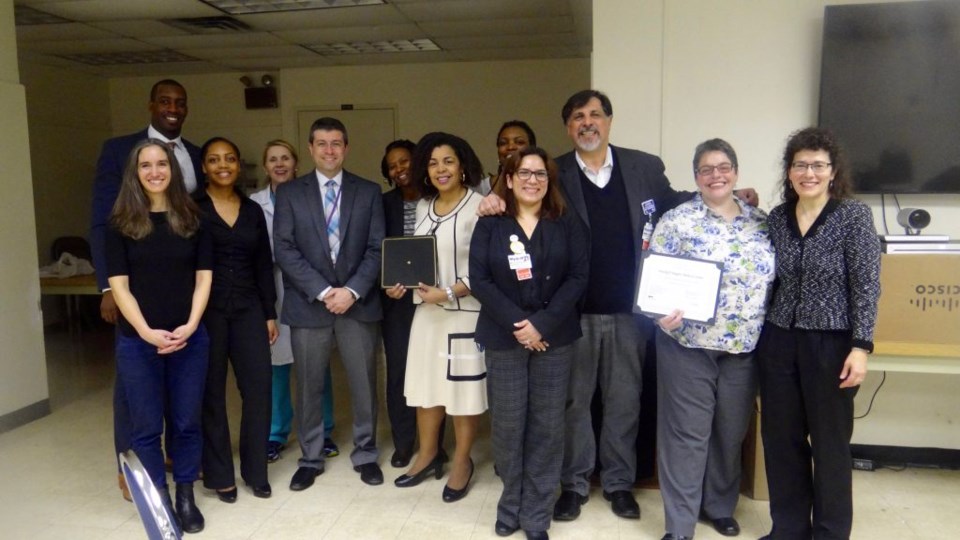 (l to r): Gabriela Ammann, Healthy Start Brooklyn; Dr. Torian Easterling, Dept. of Health and Mental Hygiene Brandi Howard, Healthy Start Brooklyn Dr. Michele Follen, Brookdale Hospital Dr. Leo Fradkin, Brookdale Hospital Dr. Margaret Newsam, Bedford-Stuyvesant Family Health Center Dr. Pascale Kersaint, Bedford-Stuyvesant Family Health Center Tracy Webber, CNM, Brookdale Hospital Grisselle Vazquez, Wyckoff Heights Medical Center Dr. Ralph Ruggiero, Wyckoff Heights Medical Center Windi Muraszka, Wyckoff Heights Medical Center Mary-Powel Thomas, Healthy Start Brooklyn