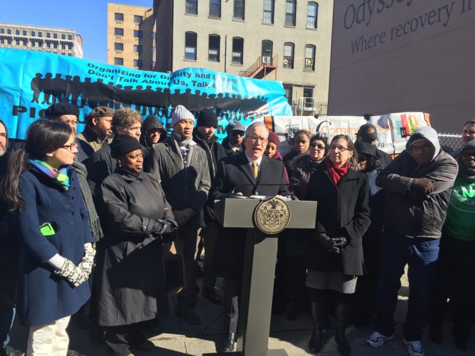 At a press conference in Harlem, NYC Comptroller Scott Stringer proposes creation of a New York City Land Bank that could help build an estimated 57,000 units of permanent affordable housing on City-owned & tax-delinquent properties 