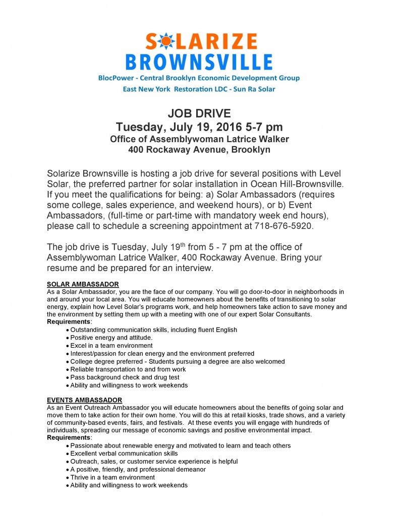 Solarize Brownsville, brooklyn jobs, brownsville 