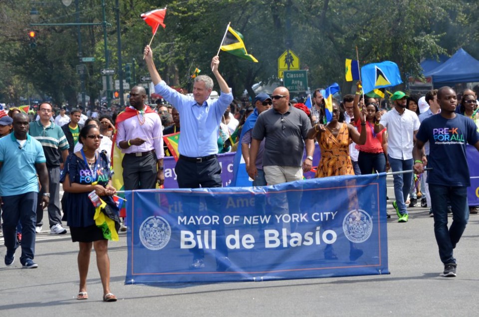 NYC Mayor Bill de Blasio marches in The 2016 West Indian Day Parade in Brooklyn Photo: Gregory L. Ingram for BK Reader