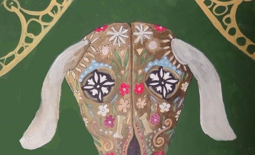Painting Of Sugar Skull Dog By Harriet Faith.