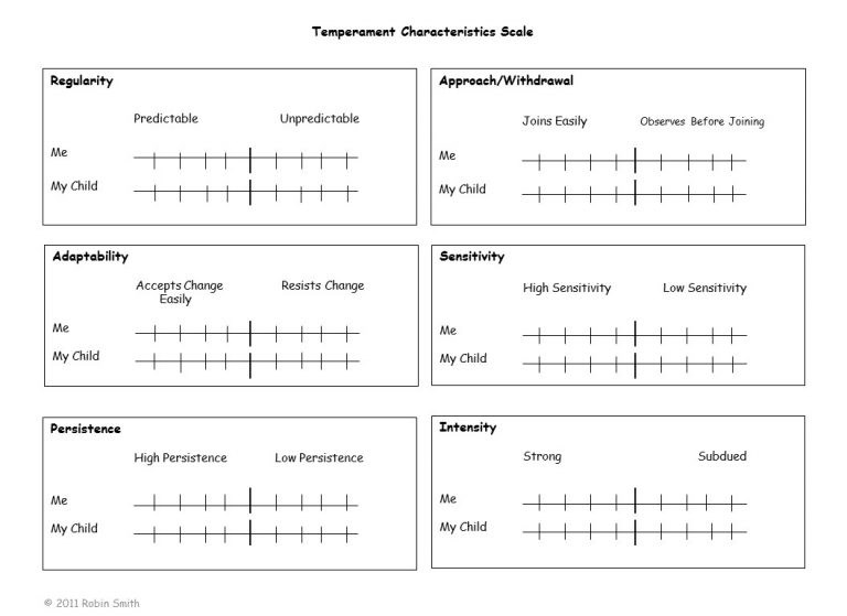 Temperament Characteristic Scale Worksheet completed by parents during home visits