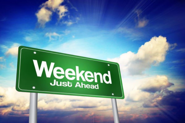Weekend Just Ahead Green Road Sign, Business Concept