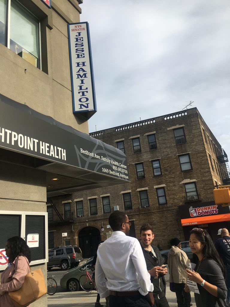 Protest outside Senator Jesse Hamilton's office on 1660 Bedford Ave