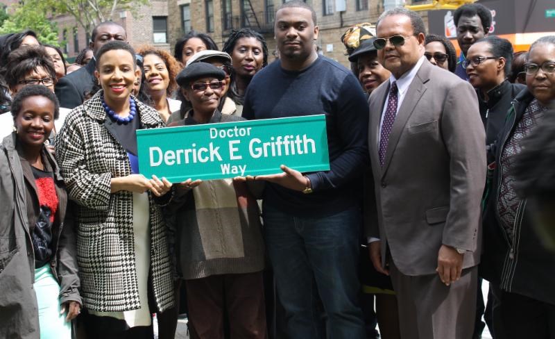 Dr. Derrick E. Griffith, Dr. Griffith, City Councilmember Laurie Cumbo, Laurie A. Cumbo, Bronx CUNY Preparatory School, Medgar Evers College, Phi Beta Sigma Fraternity, Dr. Derrck E. Griffith Way, Dr. Rudy Crew, State Senator Jesse Hamilton , 