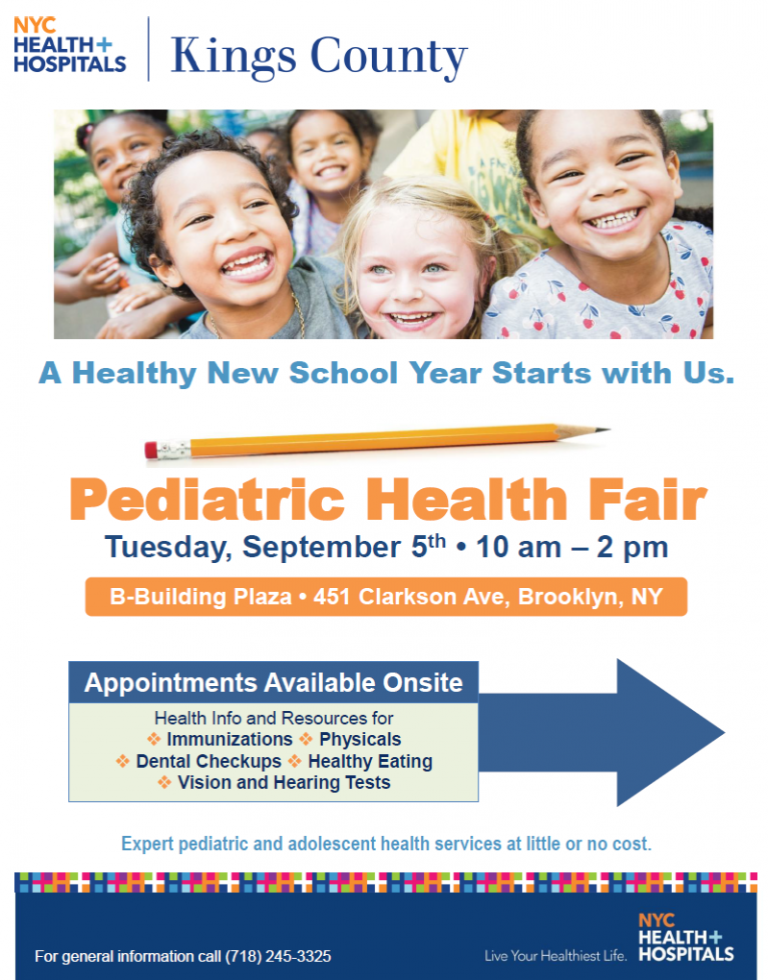 back to school, BK Reader, free health clinic, health fair, pediatric health, free health screenings, immunization, bullying, student stress, uninsured, the Administration for Children's Services, Thrive NYC, Department of Youth and Community Development, immigrants, 