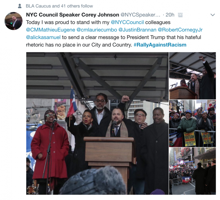 Haiti Cultural Exchange, Rally Against Racism, Times Square, Harry Djanite, Haitian Community, New York City, protest, racism, Donald Trump, shithole countries