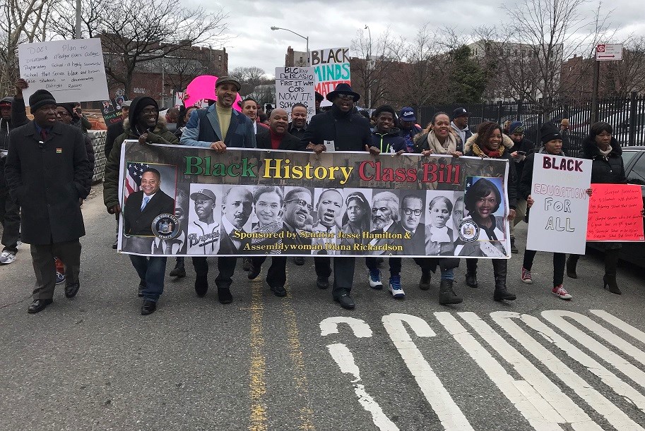 Senator Jesse Hamilton and the community-at-large rallied in support of Black history education on Sunday in Crown Heights.