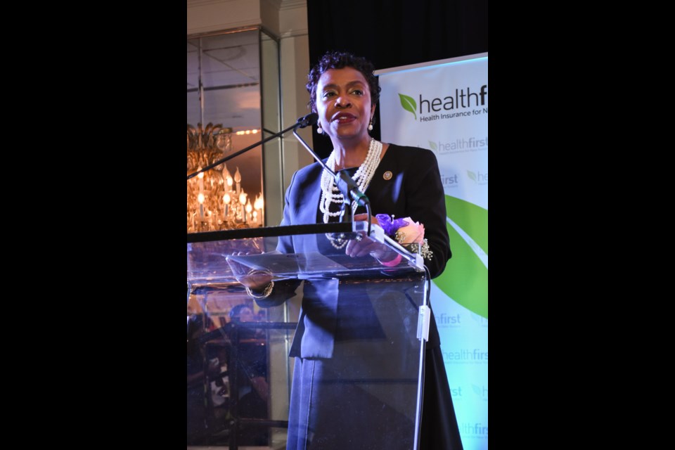 Congresswoman Yvette D. Clarke accepting her Healthfirst Award. Photo credit: Yaw Asare Aboagye.