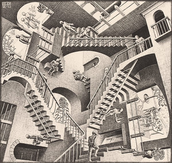 Mark Veldhuysen, Federico Giudiceandrea, M.C. Escher, BK Reader, Industry City, infinity, Waterfall, Metamorphosis, Maurits Cornelis Escher, graphic art, lithography, Dutch artist, 