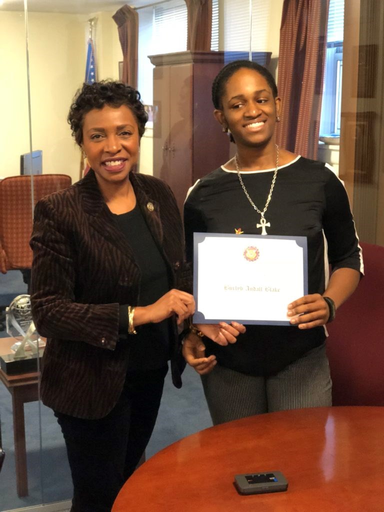 Congresswoman Yvette D. Clarke with the 2017 winner Burlyn Andall Blake. Photo courtesy Office of Congresswoman Yvette D. Clarke
