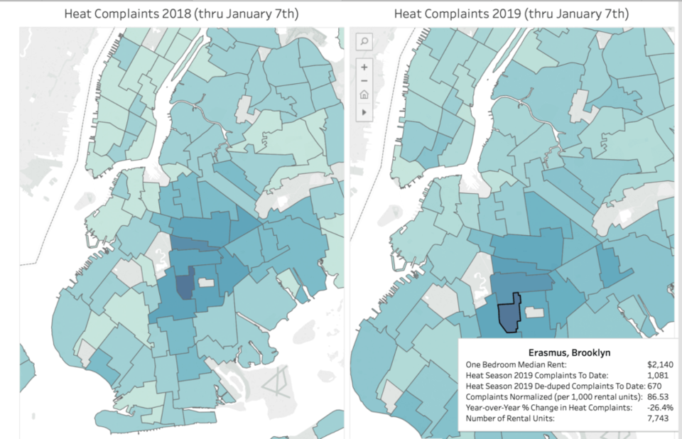 Residents of the Flatbush subsection Erasmus have filed the most heat complaints for two consecutive years.
