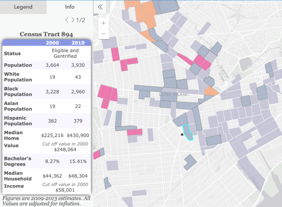 A new map shows that parts of Brownsville have already begun gentrifying while other sections may be up next for the economic shift.