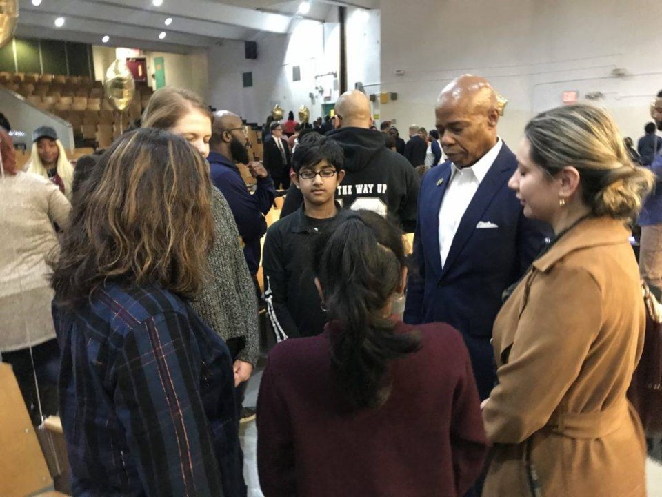 Brooklyn Borough President Eric Adams joined the newly-trained "Mindfulness Ambassadors" in a kindness meditation.