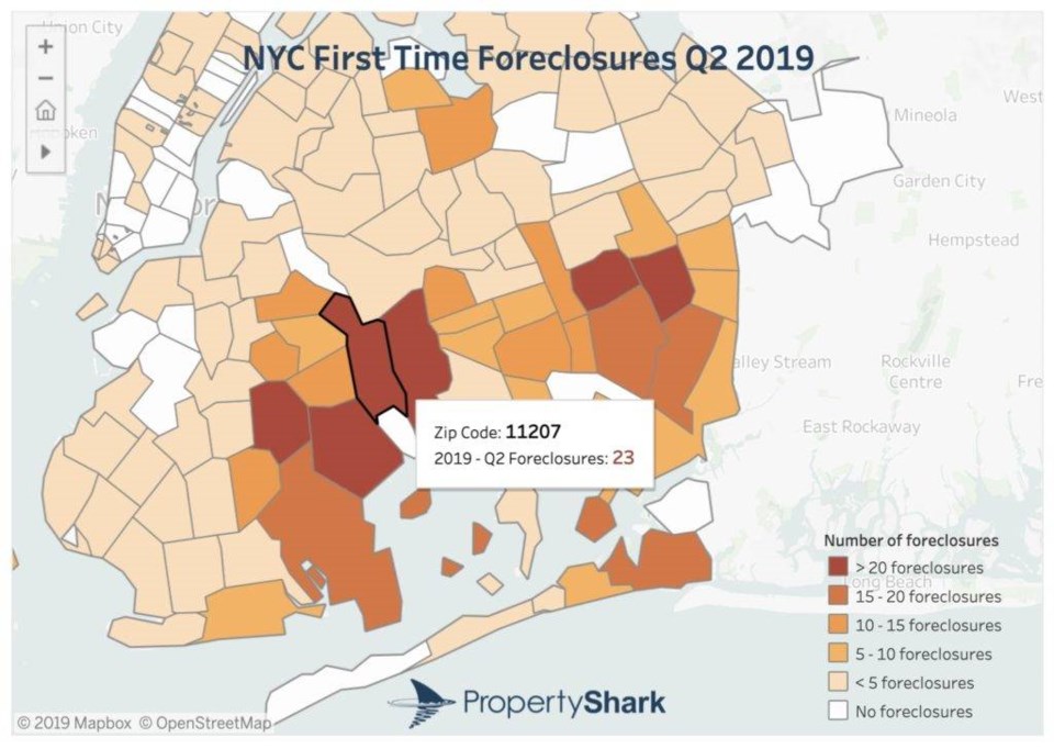 The number of pre-foreclosure filings during the second quarter surged a whopping 43 percent in Brooklyn a new report shows.