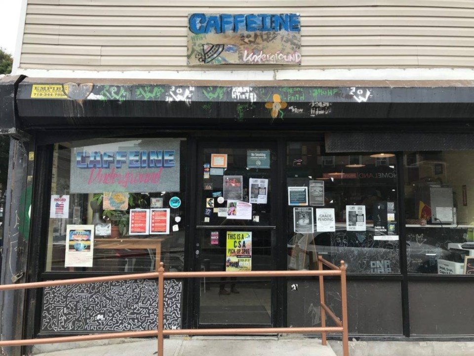 Caffeine Underground storefront in Bushwick, Brooklyn