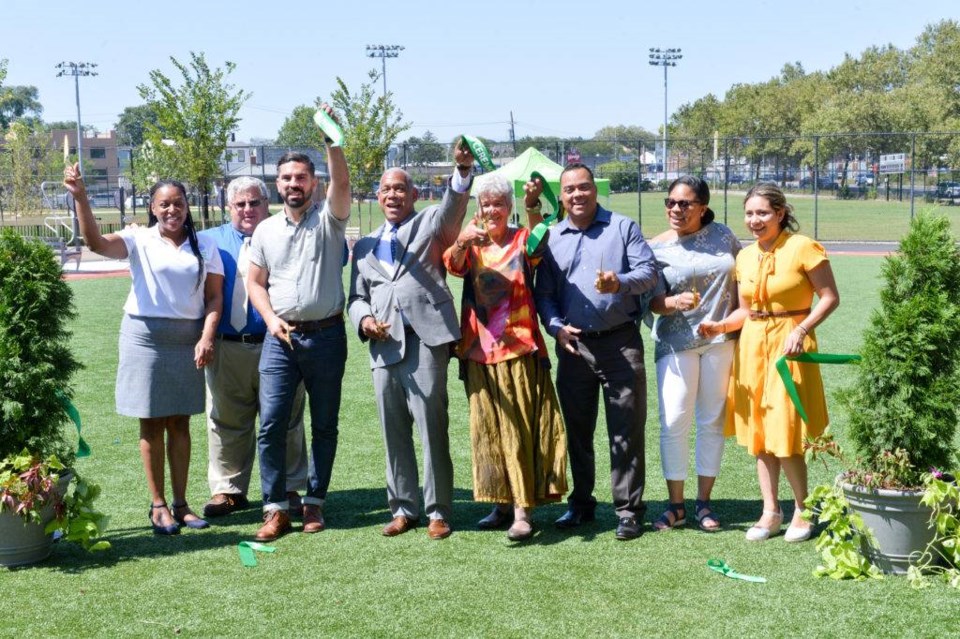 City officials and community members gathered Friday in East New York to officially cut the ribbon on the newly-revamped City Line Park.