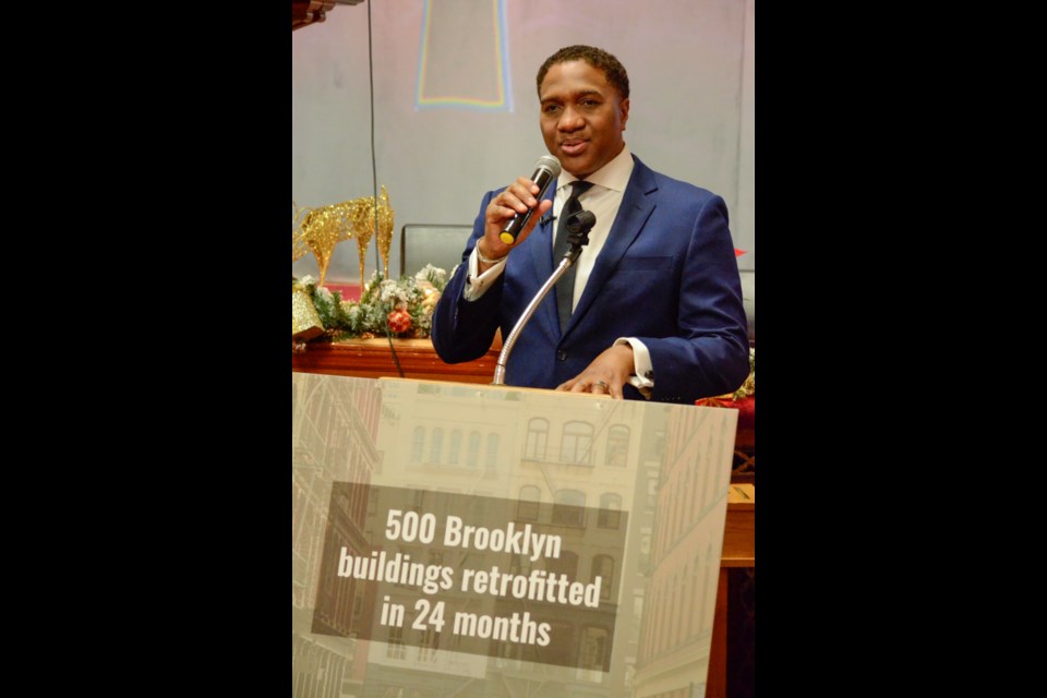 BROOKLYN, NY &#8211; DECEMBER 10: Cornerstone Baptist Church Pastor Lawrence Aker, III talks about the recently retrofitted new green technology funded through the Clinton Foundation on December 10, 2019 in Brooklyn. Credit: Raymond Hagans/BKReader