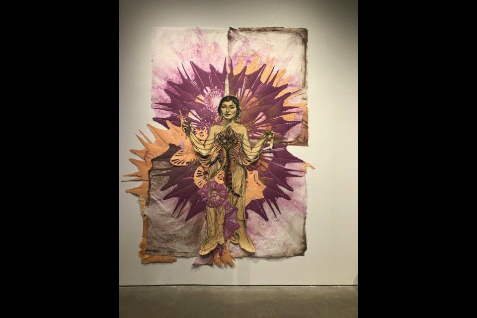 &#8220;Paulie,&#8221; 2019; Silkscreen on Mylar with watercolor wash and hand-painted acrylic gouache, mounted to layered handmade cotton pulp paper by artist Swoon Photo: BK reader