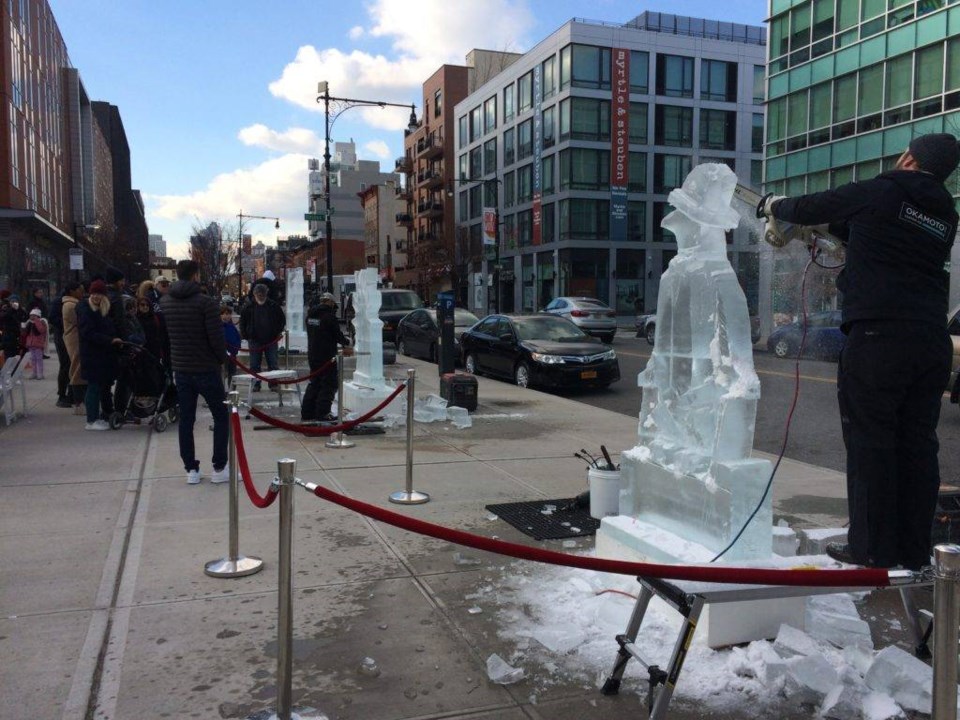 Merry on Myrtle, ice carving, Myrtle Avenue Brooklyn Partnership, winter fest