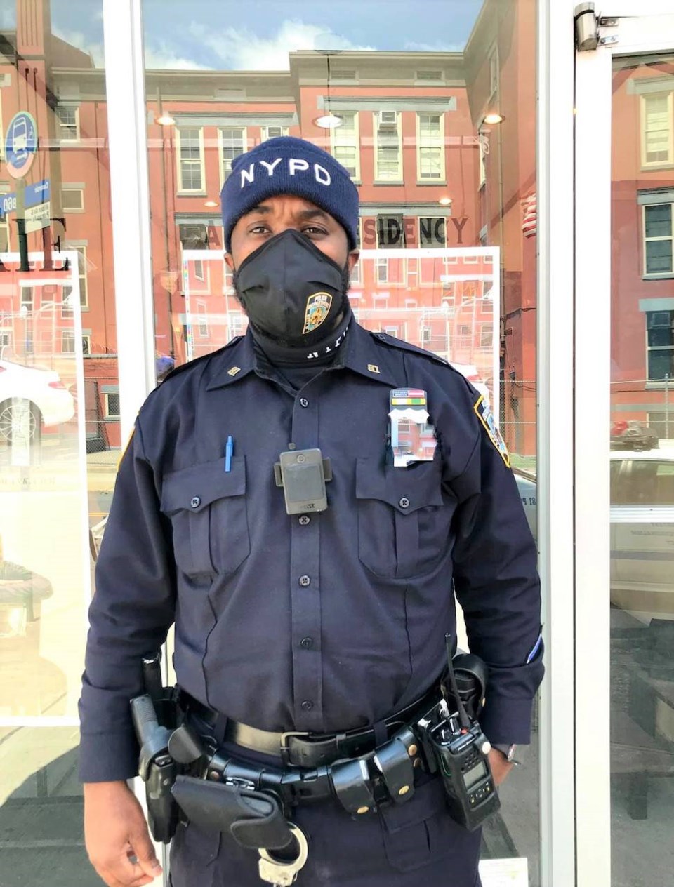An officer wears one of 5MMASK's NYPD masks. Photo: Zam Barrett.
