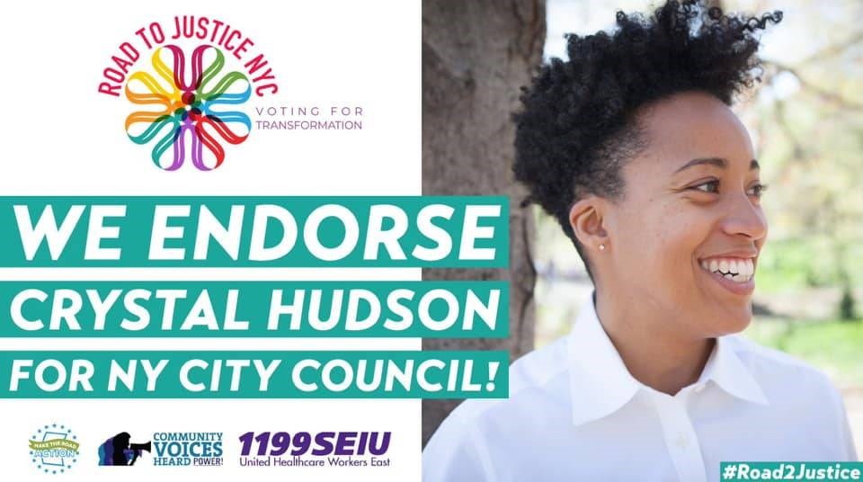 Road to Justice NYC endorsed Crystal Hudson for City Council.