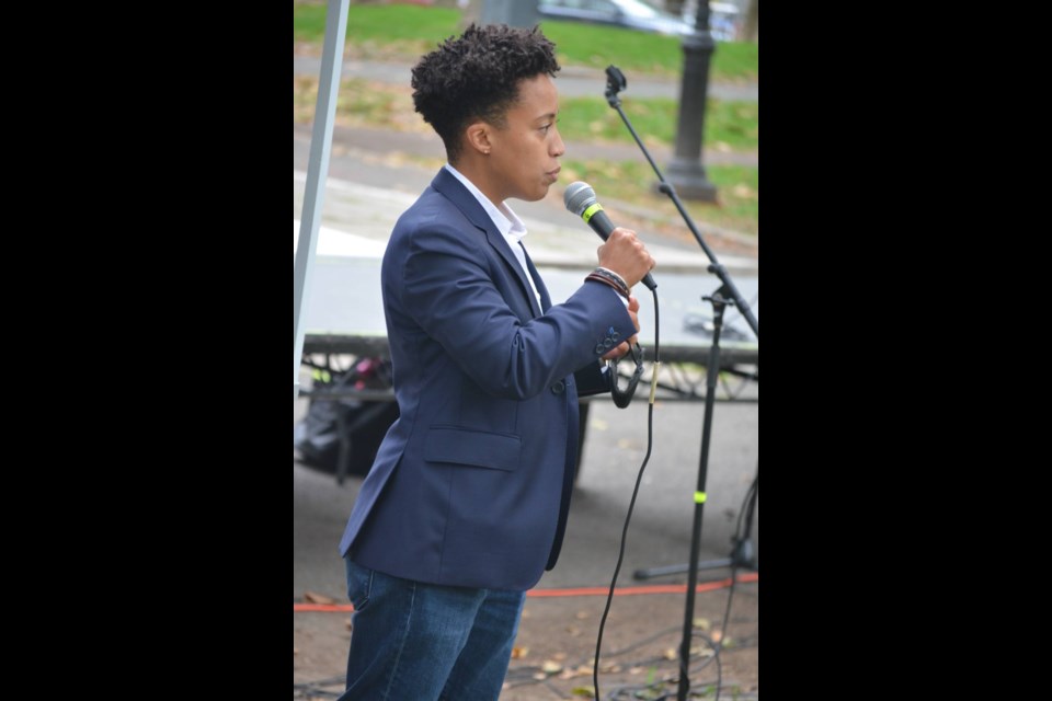 City Council candidate Crystal Hudson speaks at Activist Summit. Photo: Kevin Limiti for BK Reader.