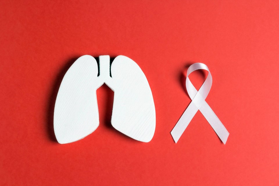 White,Lung,Cancer,Awareness,Ribbon,And,Lung,Symbol,On,Red