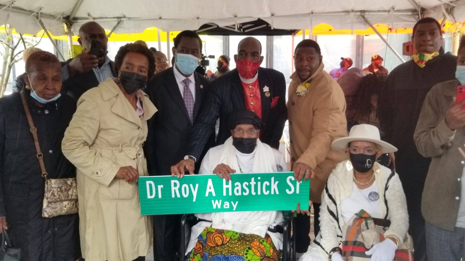CM Mathieu Eugene joins Dr. Eda Harris-Hastick to co-name Caton Avenue as Dr. Roy A Hastick, Sr. Way