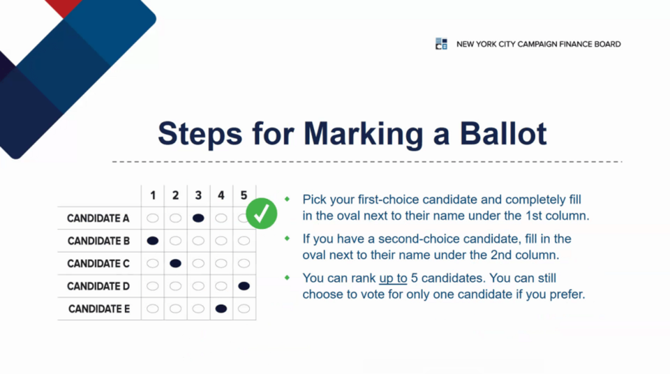 Ranked choice voting ballot