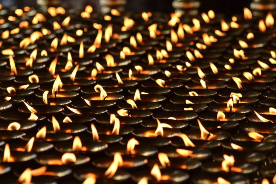 Lamps lit during Diwali Celebration.