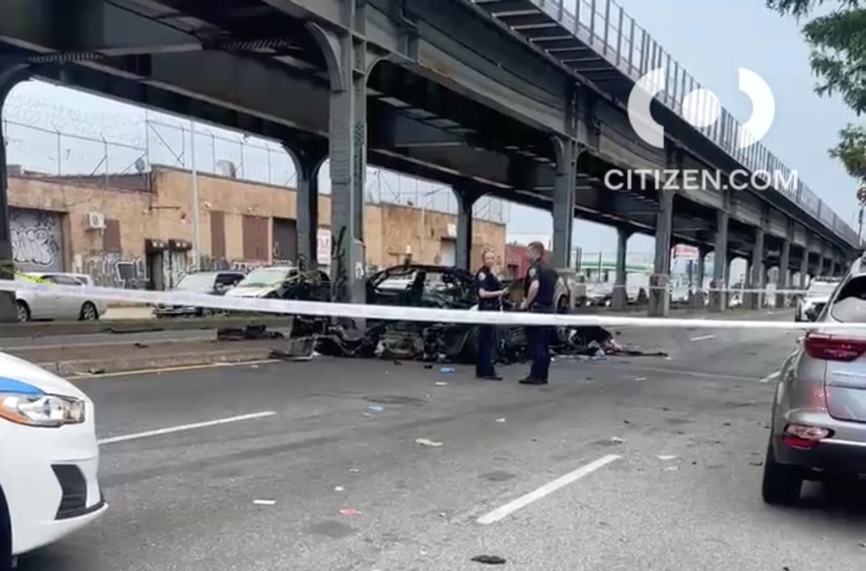 Luxury sports car driver dies after fiery crash into Brooklyn LIRR tracks
