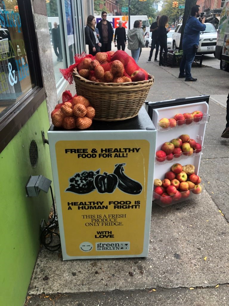 The community fridge at 432 Myrtle Avenue. Photo: Miranda Levingston for the BK Reader.