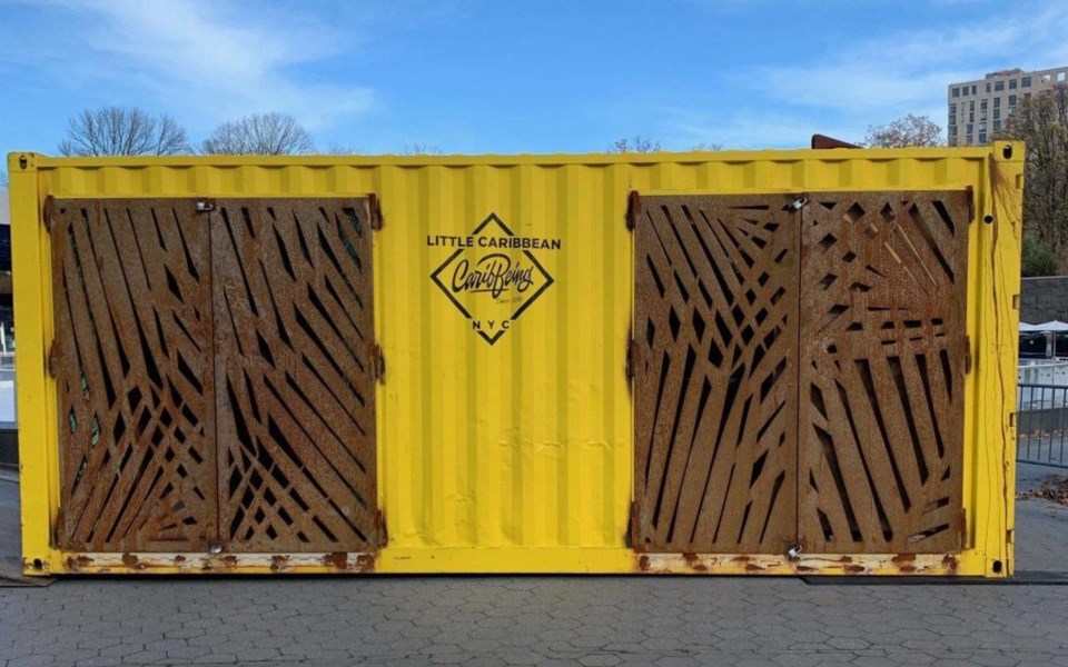 Shipping container repurposed for holiday shopping