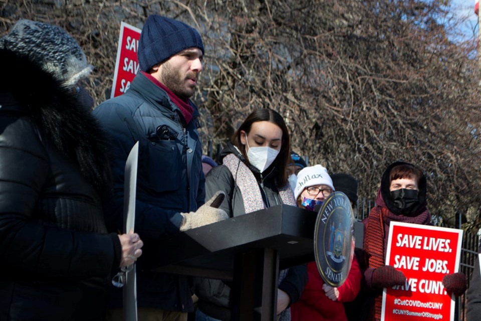 State Senator Andrew Gounardes speaks