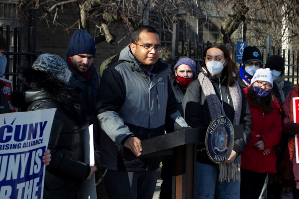 Baruch College student Daniel Flores speaks