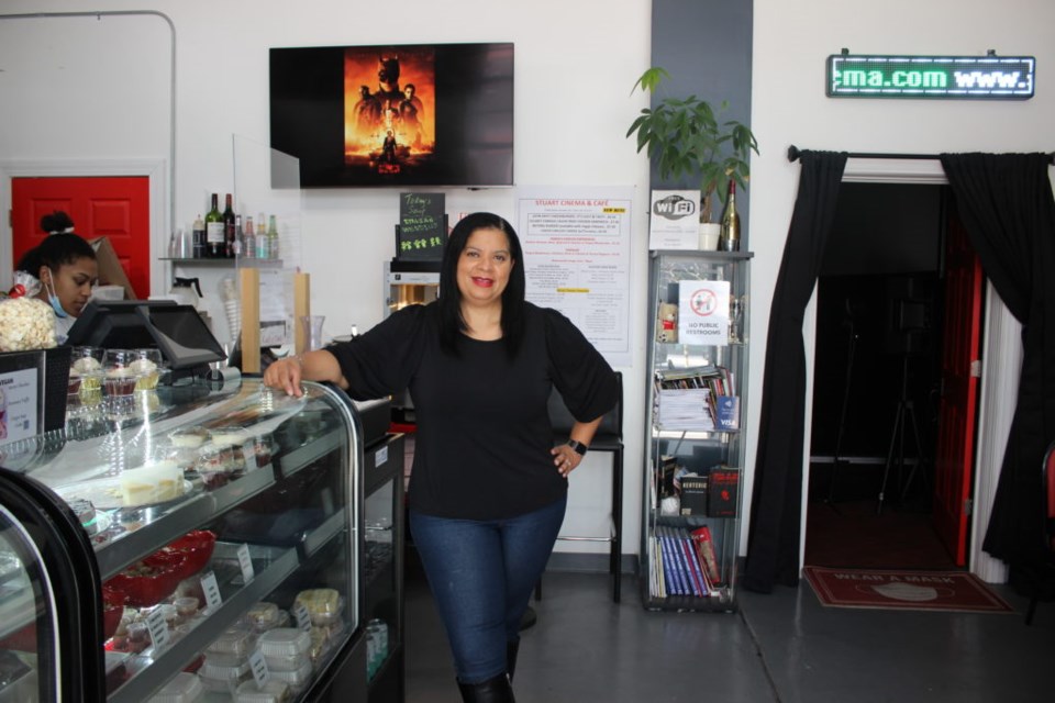 Emelyn Stuart at the café she created in her movie theater. Photo: Miranda Levingston for the BK Reader.