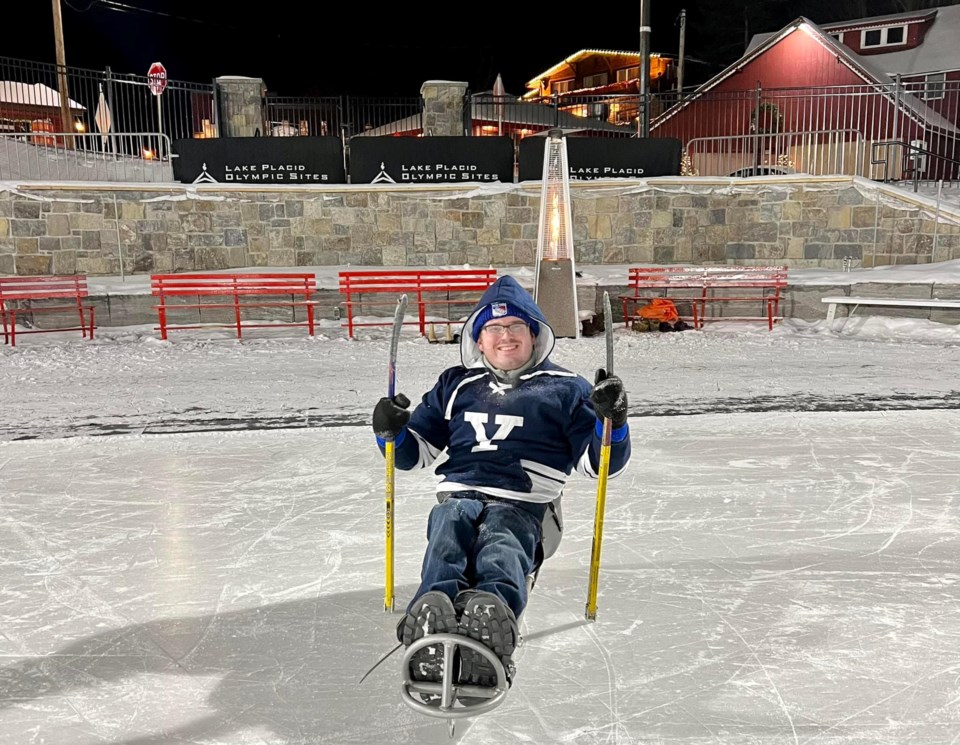 Edward used to play sled hockey and still skates around from time to time. Pictured at the Lake Placid Olympic Oval during his family’s annual skiing trip in January 2022.