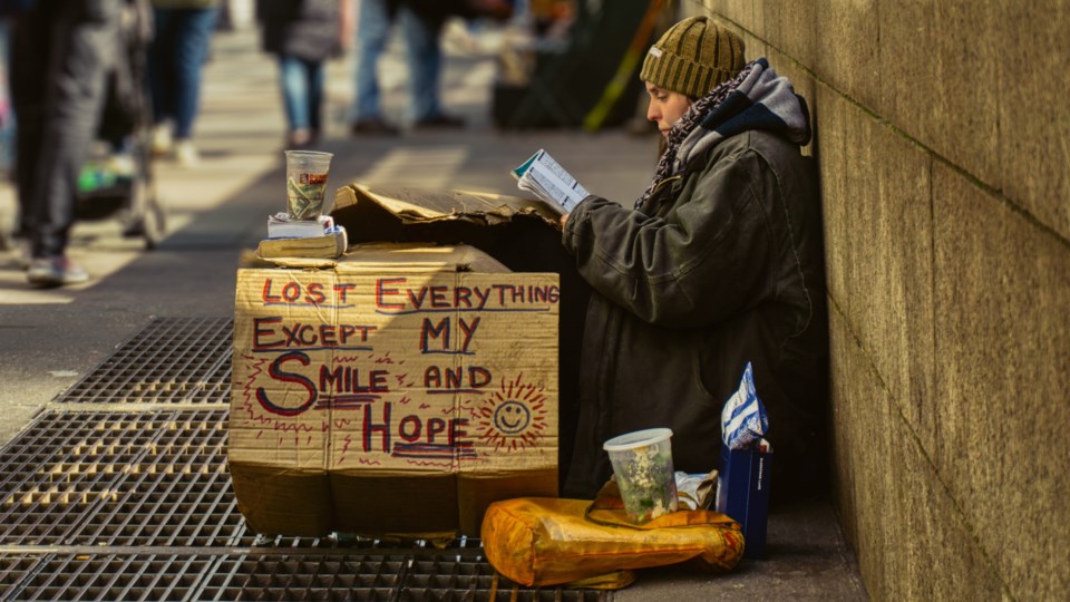 Homeless,Woman,On,The,Streets,With,The,Sign,&#8221;lost,Everything