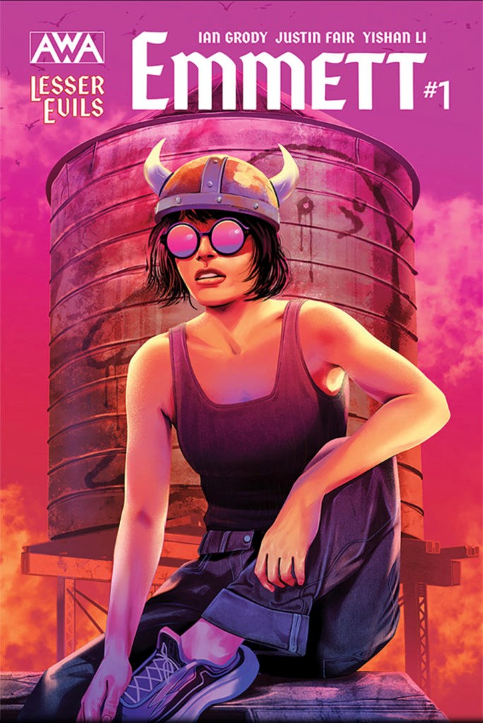 The cover of the first issue of Lesser Evils features a woman kneeling in Brooklyn.