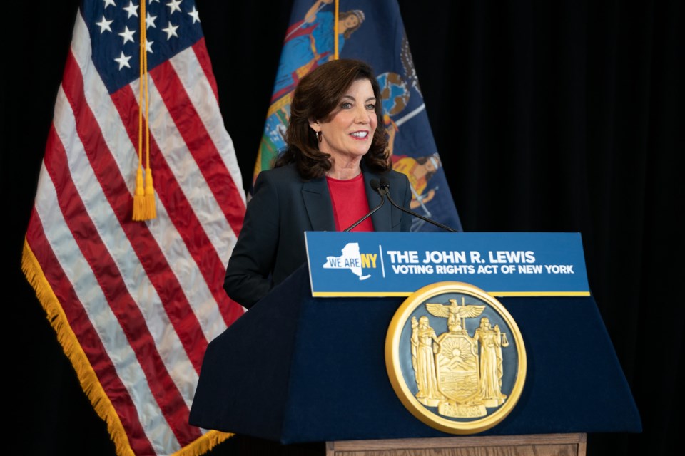 Governor Kathy Hochul signs the John R. Lewis Voting Rights Act of New York. (Don Pollard/Office of Governor Kathy Hochul)
