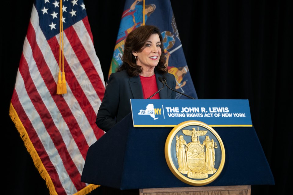 Governor Kathy Hochul signs the John R. Lewis Voting Rights Act of New York. (Don Pollard/Office of Governor Kathy Hochul)