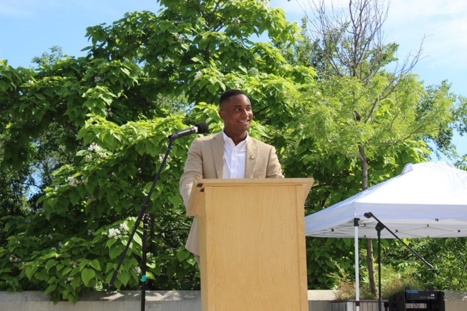 Chi Ossé giving his first State of the District speech. Photo: Miranda Levingston for the BK Reader.