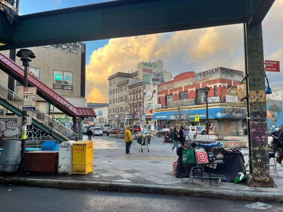 Knickerbocker Plaza before the Bushwick is Beautiful mural was painted.