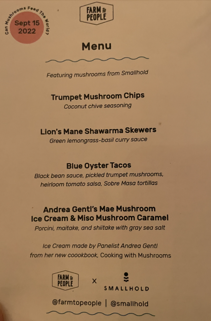 a menu of items featuring mushrooms