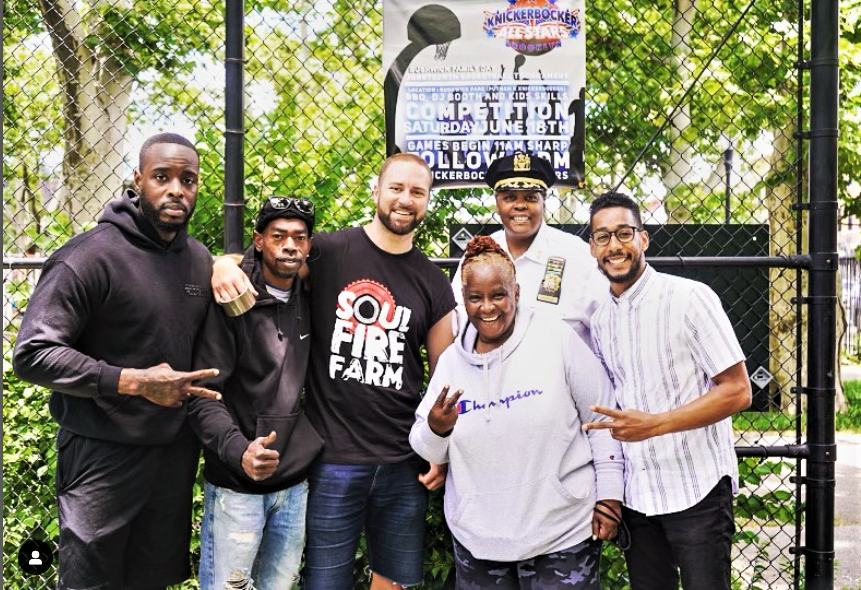 Jamar Fleming and Zak Solomon Miller with Community Affairs Officer Bryant and Brooklyn Borough President Antonio Reynoso