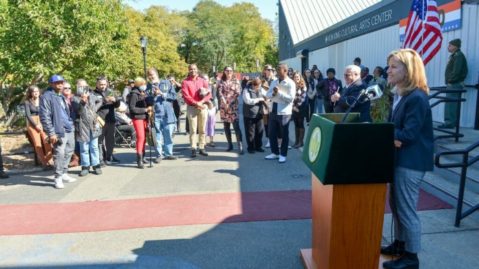 NYC Parks commissioner, Sue Donoghue speaks at a grand opening ceremony of the Von King Cultural Arts Center on Oct. 21. 