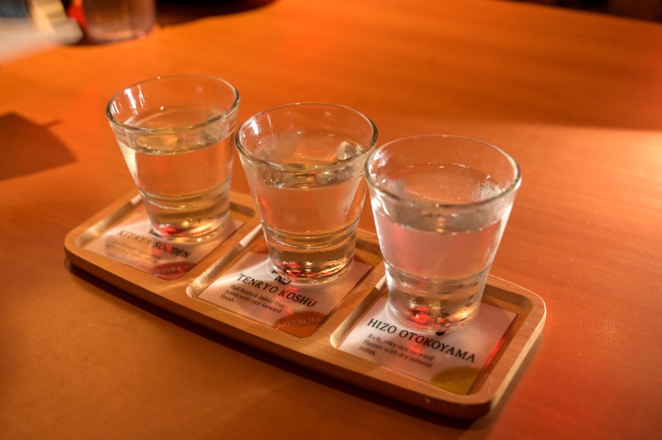 The sake flight. Photo: Jonathan Mora for the BK Reader.